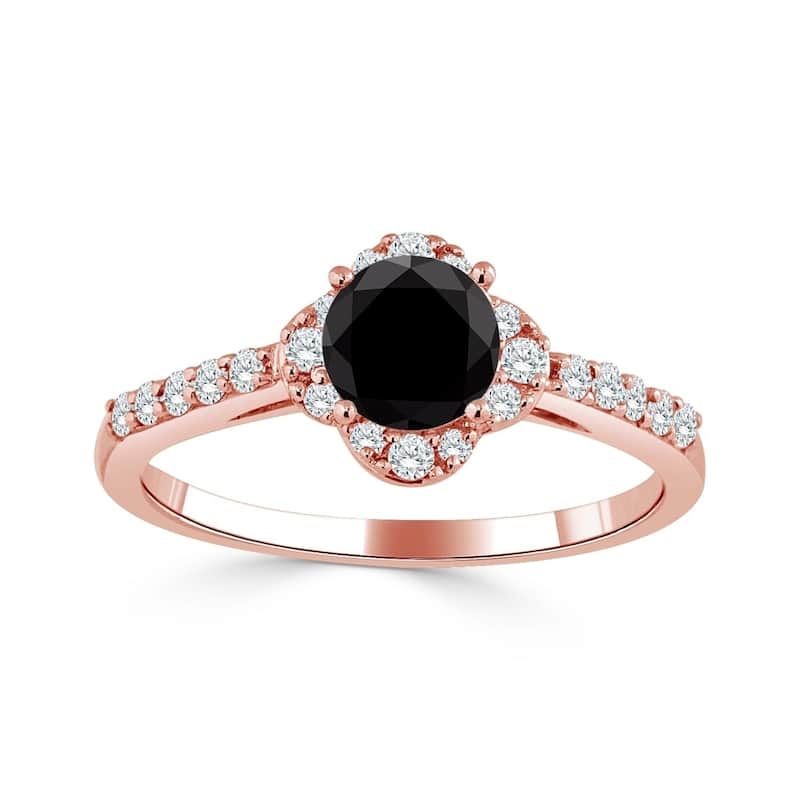 Auriya 14k Gold 3/4ctw Delicate Floral Black Diamond Halo Engagement Ring (H-I, I1-I2) - Rose - 4.5