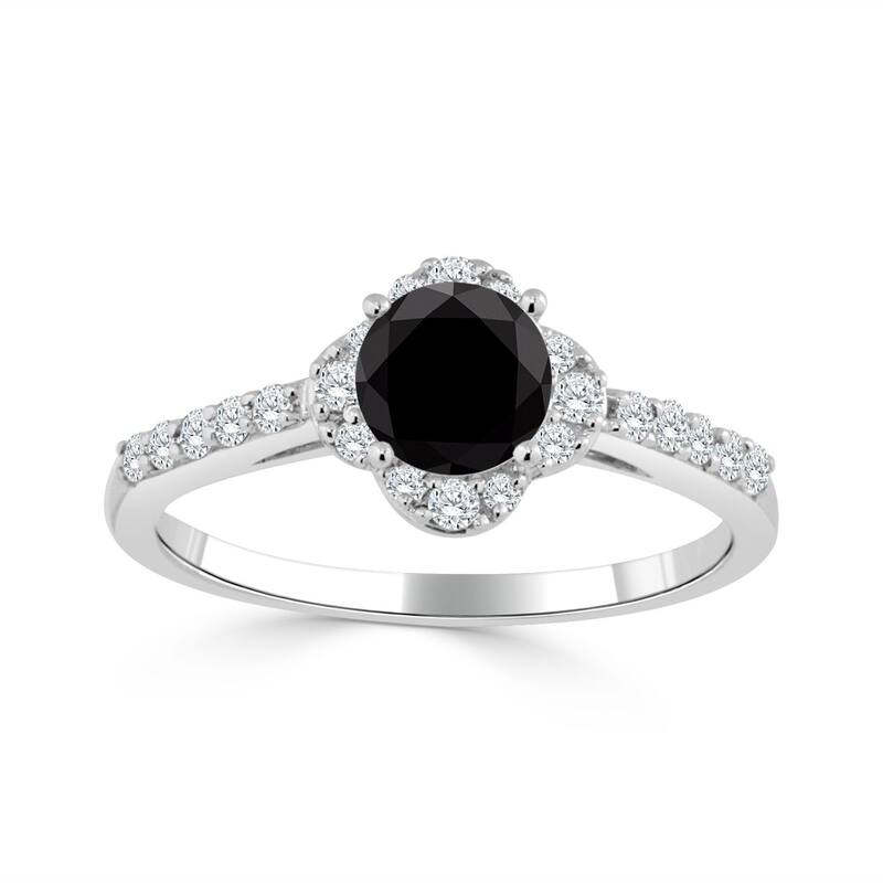 Auriya 14k Gold 3/4ctw Delicate Floral Black Diamond Halo Engagement Ring (H-I, I1-I2) - White - 5