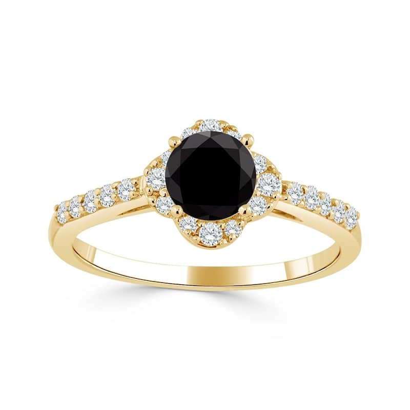 Auriya 14k Gold 3/4ctw Delicate Floral Black Diamond Halo Engagement Ring (H-I, I1-I2) - Yellow - 8