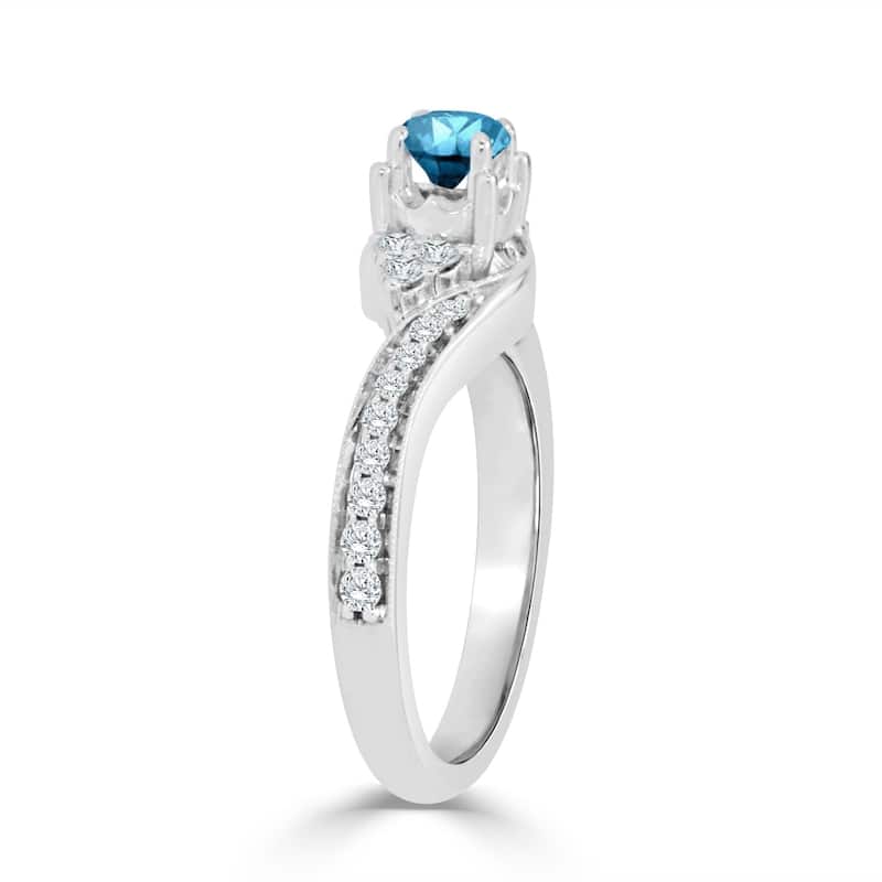 Auriya 14k Gold 5/8ct TDW Curved Round Blue Diamond Engagement Ring (H-I, I1-I2)