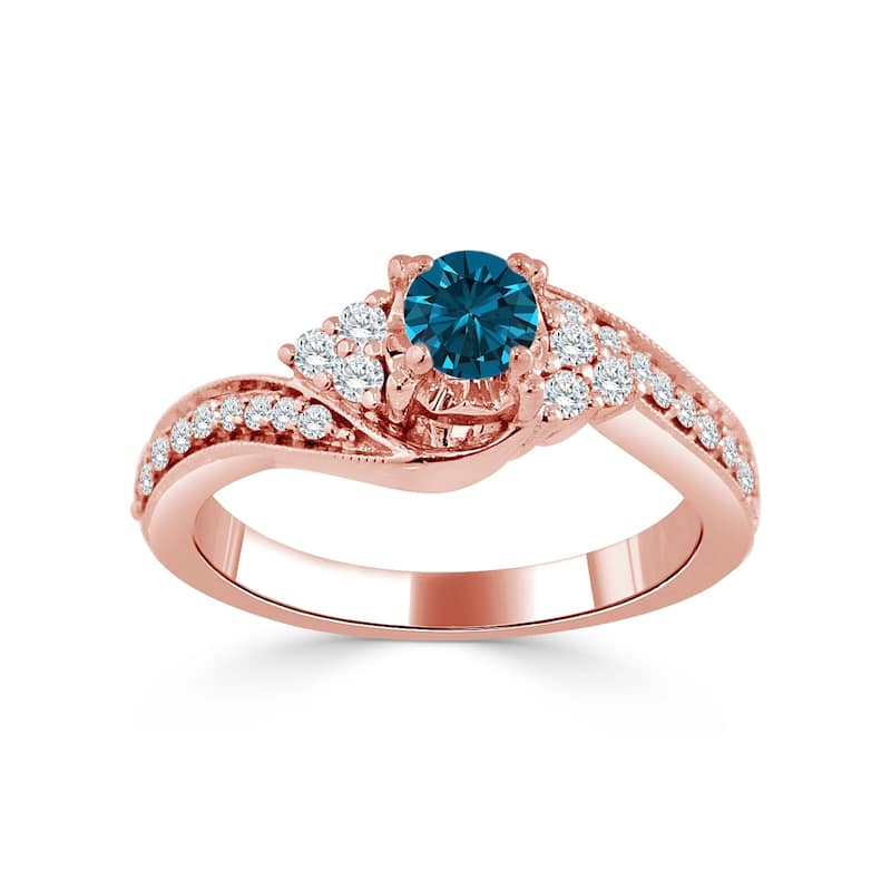 Auriya 14k Gold 5/8ct TDW Curved Round Blue Diamond Engagement Ring (H-I, I1-I2)