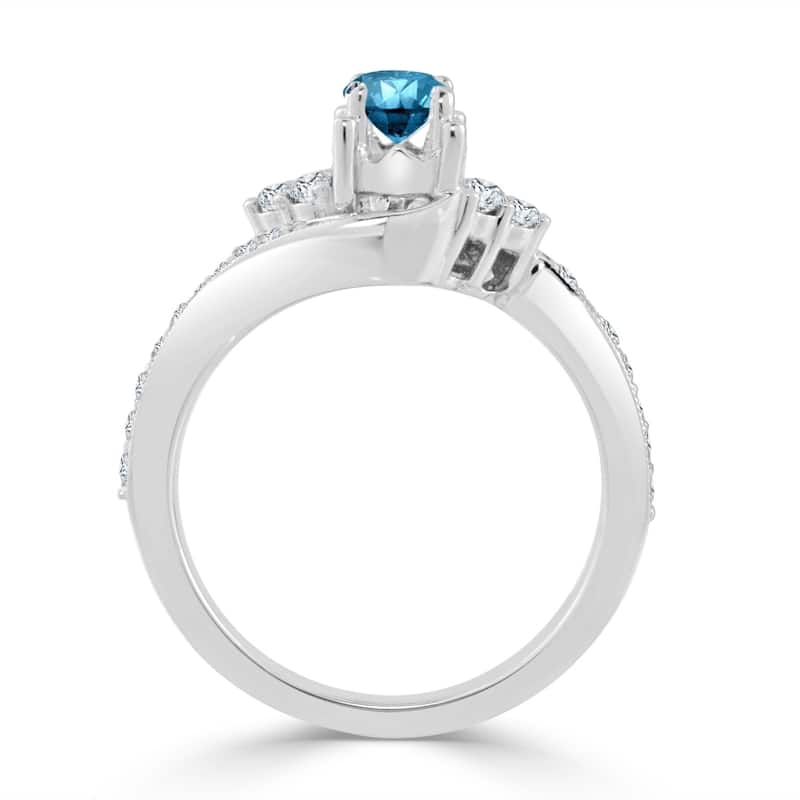 Auriya 14k Gold 5/8ct TDW Curved Round Blue Diamond Engagement Ring (H-I, I1-I2)