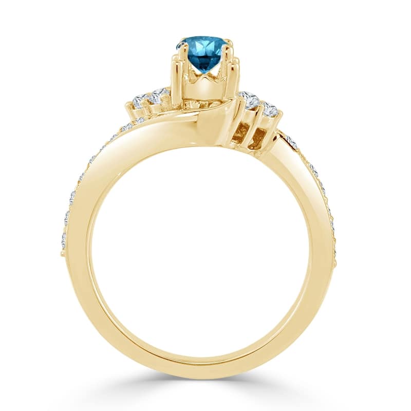 Auriya 14k Gold 5/8ct TDW Curved Round Blue Diamond Engagement Ring (H-I, I1-I2)