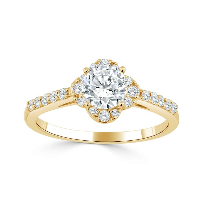 Auriya 14k Gold 3/4ct TDW Round Floral-Shaped Diamond Halo Engagement Ring (H-I, I1-I2)