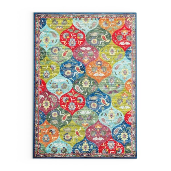 Carson Carrington Brahestad Floral Panel Multicolored/ Blue Polypropylene Area Rug - 3'10" x 5'5"