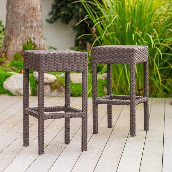 Havenside Home Fairfax Outdoor Brown Wicker Backless Counter Stool (Set of 2)