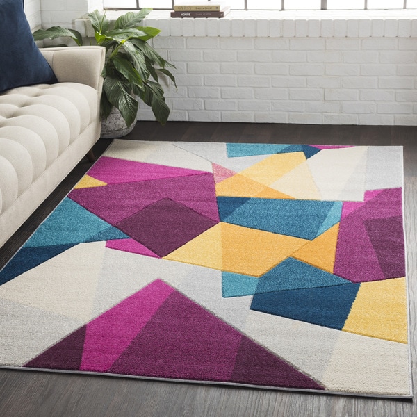 Carson Carrington Rensvik Geometric Abstract Modern Pink/Blue Area Rug - 7'10" x 10'3"