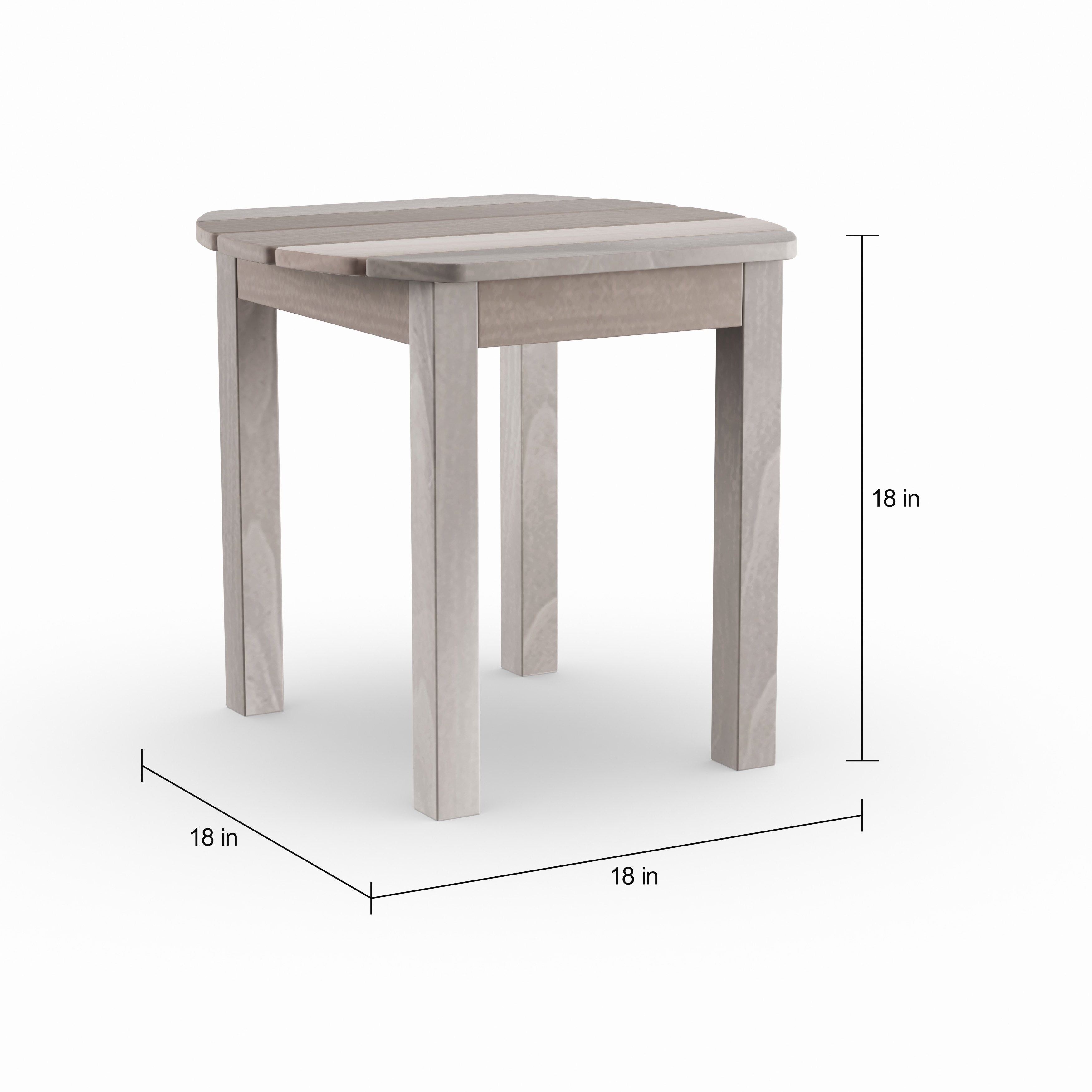 Side table dimensions with 18-inch height and width.