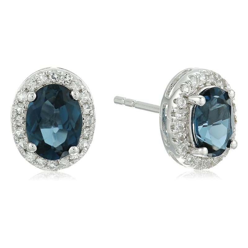Sterling Silver Oval London Blue Topaz and White Topaz Earrings