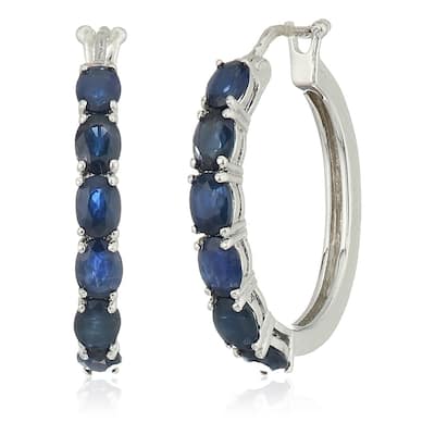 Sterling Silver Genuine Blue Sapphire Oval Hoop Earrings, 3/4"