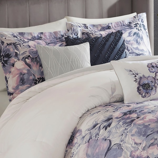 Madison Park Adella Purple 7 Piece Cotton Printed Comforter Set