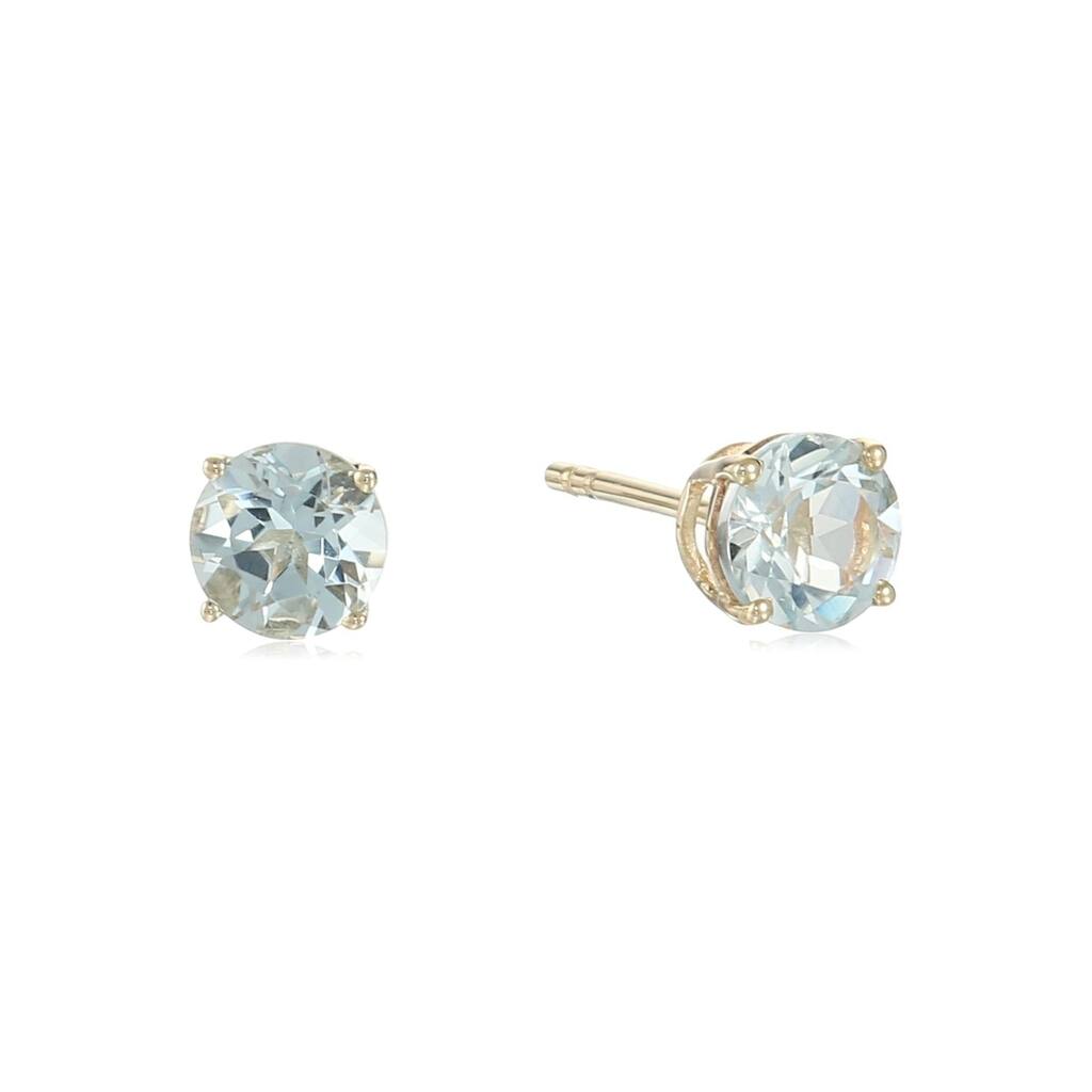 10k Yellow Gold Aquamarine Round Stud Earrings