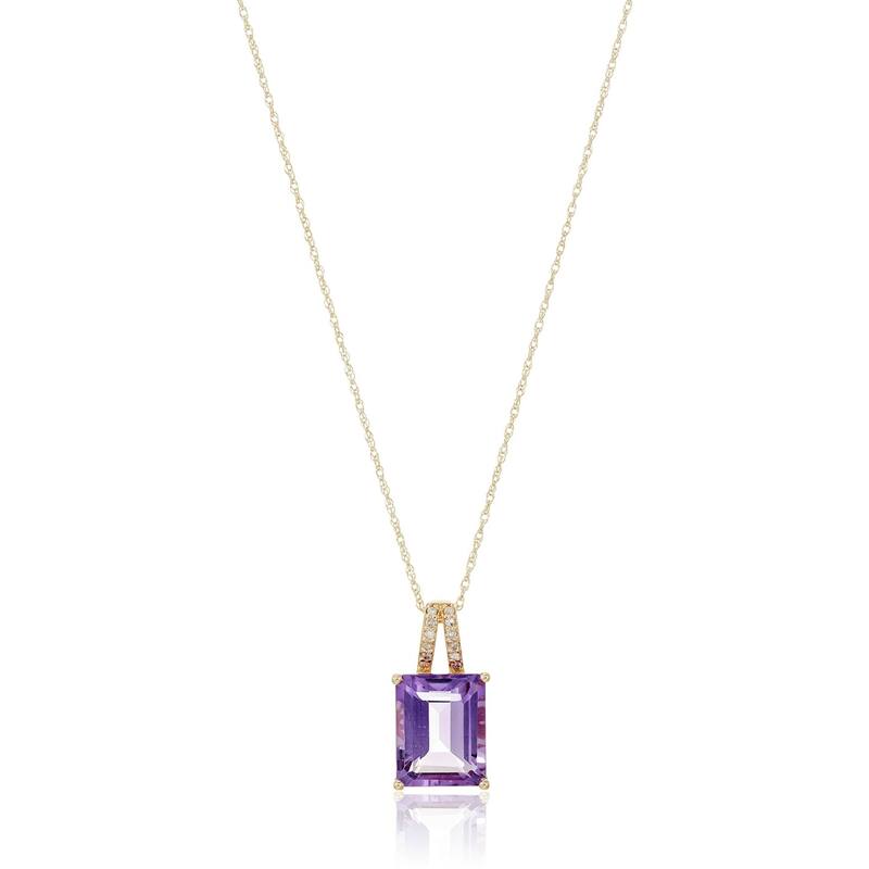 14k Yellow Gold Amethyst & Diamond Accented Pendant