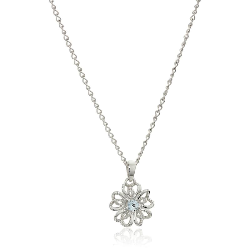 Sterling Silver Aquamarine Flower Pendant Necklace, 18"