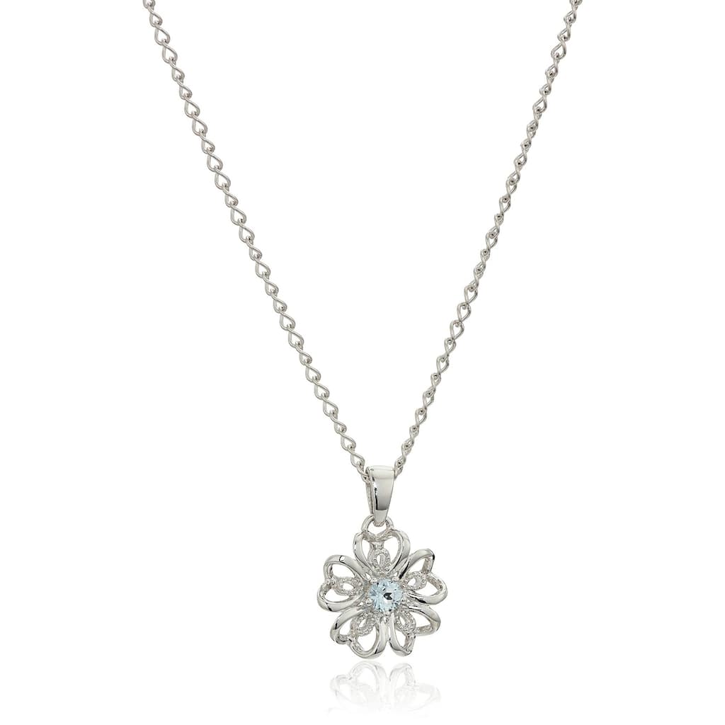 Sterling Silver Aquamarine Flower Pendant Necklace, 18"