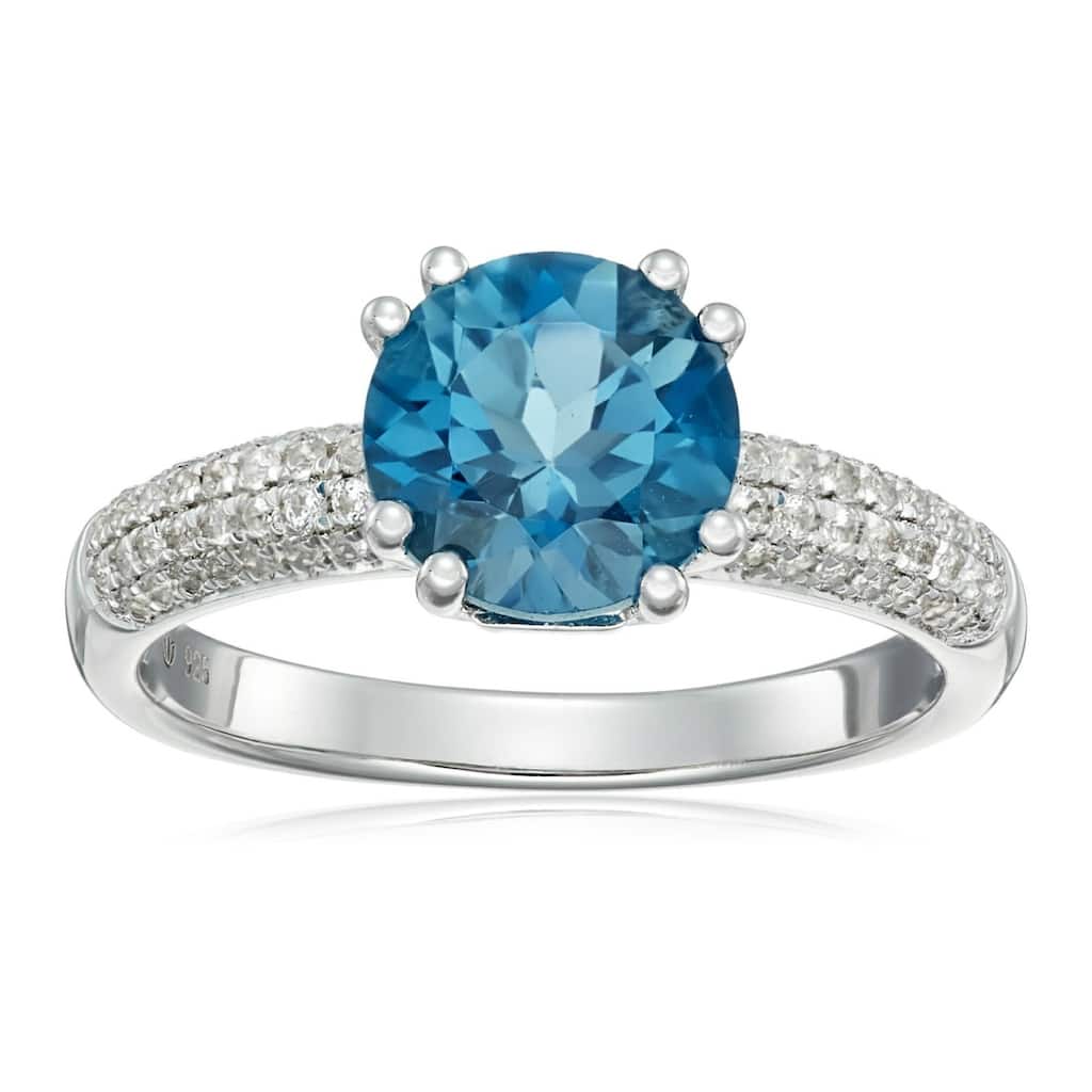 Sterling Silver London Blue Topaz & Created White Sapphire Ring