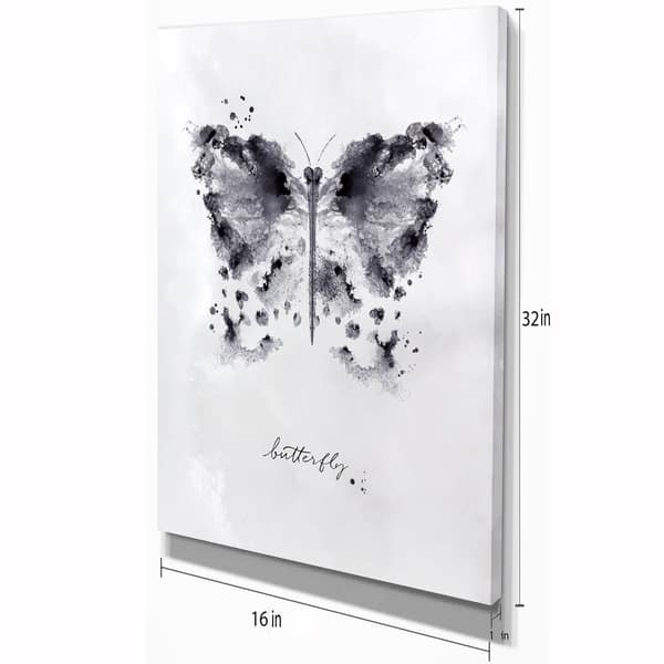 Shop Designart Monotype Butterfly Black Animals Painting Print On Wrapped Canvas White Overstock 21275840