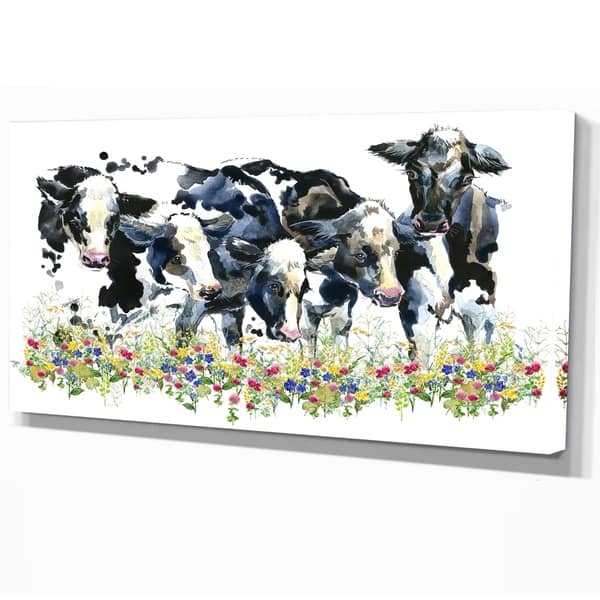 Designart Dairy Cow On The Field Watercolor Illustration Farmhouse Animal Print On Wrapped Canvas Overstock 21276005