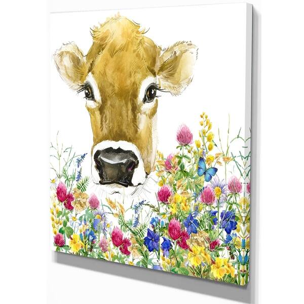 Shop Designart Cow In Colorful Flowers Farmhouse Animal Painting