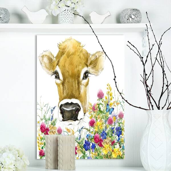 Shop Designart Cow In Colorful Flowers Farmhouse Animal Painting