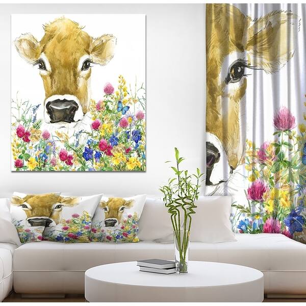 Shop Designart Cow In Colorful Flowers Farmhouse Animal Painting Print On Wrapped Canvas White Overstock