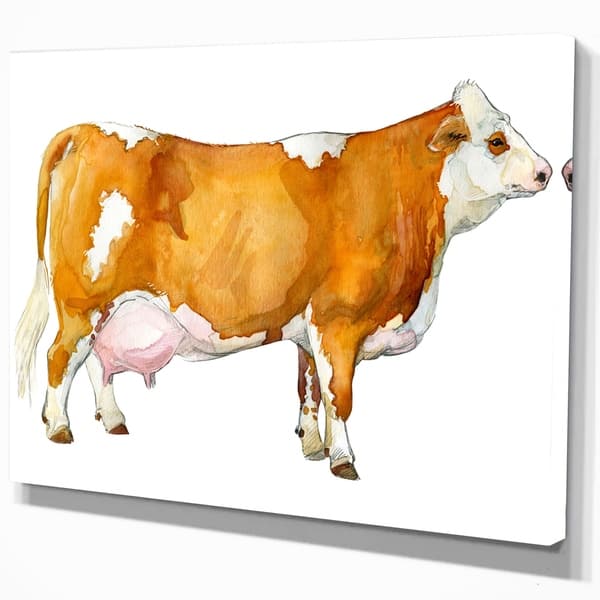Designart Watercolor Dairy Cow Farmhouse Animal Print On Wrapped Canvas Brown Overstock 21276009