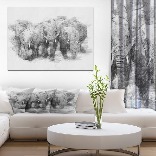 Shop Designart 'black And White Elephant In Pencil Sketch' Animals 