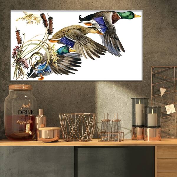 Shop Designart Three Flying Ducks In Colored Illustration