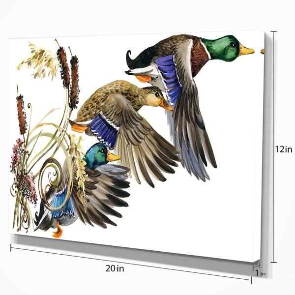 Shop Designart Three Flying Ducks In Colored Illustration Farmhouse Animal Painting Print On Wrapped Canvas White Overstock 21276175