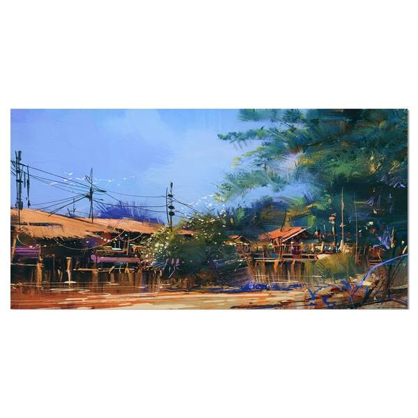 Shop Designart Old Fishing Village In Clear Sky Cityscapes Painting Print On Wrapped Canvas Blue Overstock