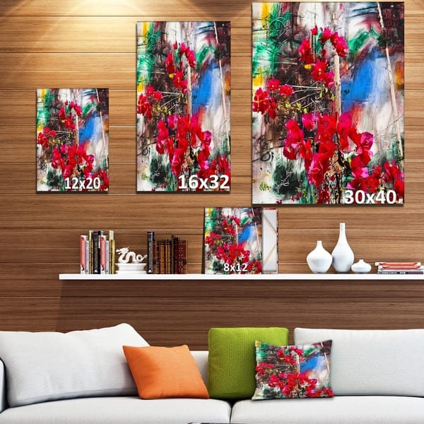 Designart 'Bougainvillea Red Flowers' Floral Print on Wrapped Canvas ...