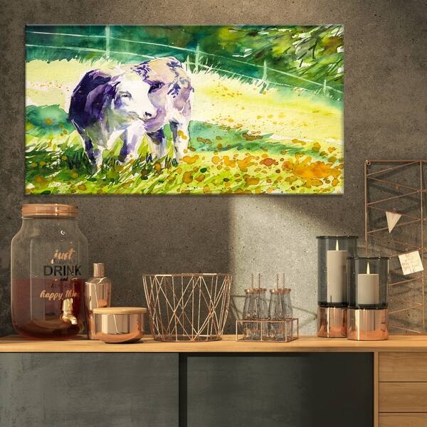 Shop Designart Watercolor Purple Cow In Grassland Farmhouse