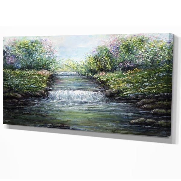 Designart River In The Mountain Floral Print On Wrapped Canvas Green Overstock 21276602