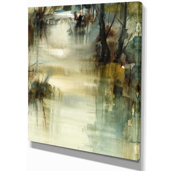 Designart Water Level On The River Landscapes Painting Print On Wrapped Canvas White Overstock 21276658