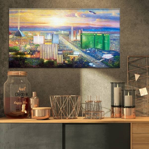 Shop Designart Colorful Sunset In Las Vegas Cityscapes Painting