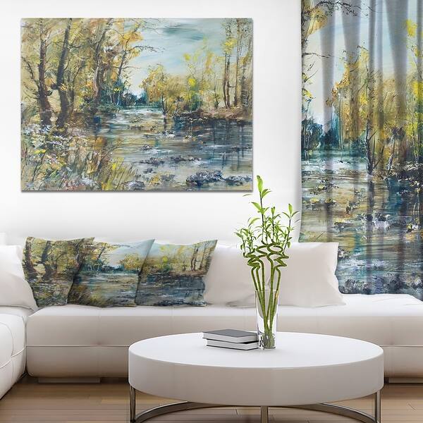 Designart Rocky River In The Forest Landscapes Print On Wrapped Canvas Blue On Sale Overstock