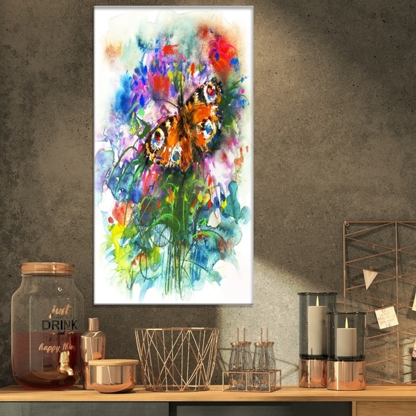 Designart Butterfly Peacock Floral Print On Wrapped Canvas White Overstock 21276738