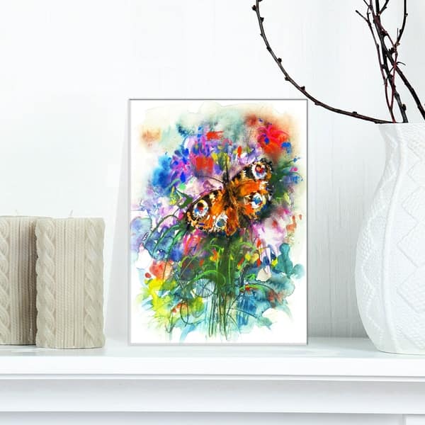 Designart Butterfly Peacock Floral Print On Wrapped Canvas White Overstock 21276738