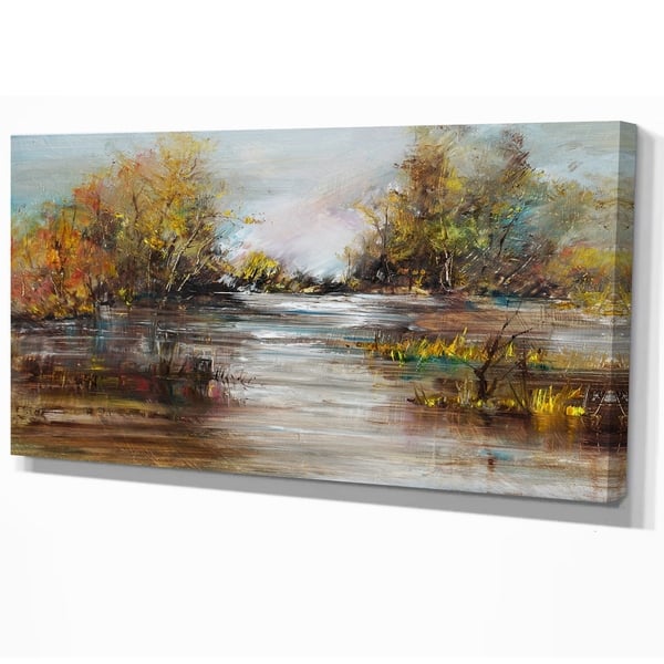 Designart Trees At Lake Landscapes Print On Wrapped Canvas White Overstock 21276824