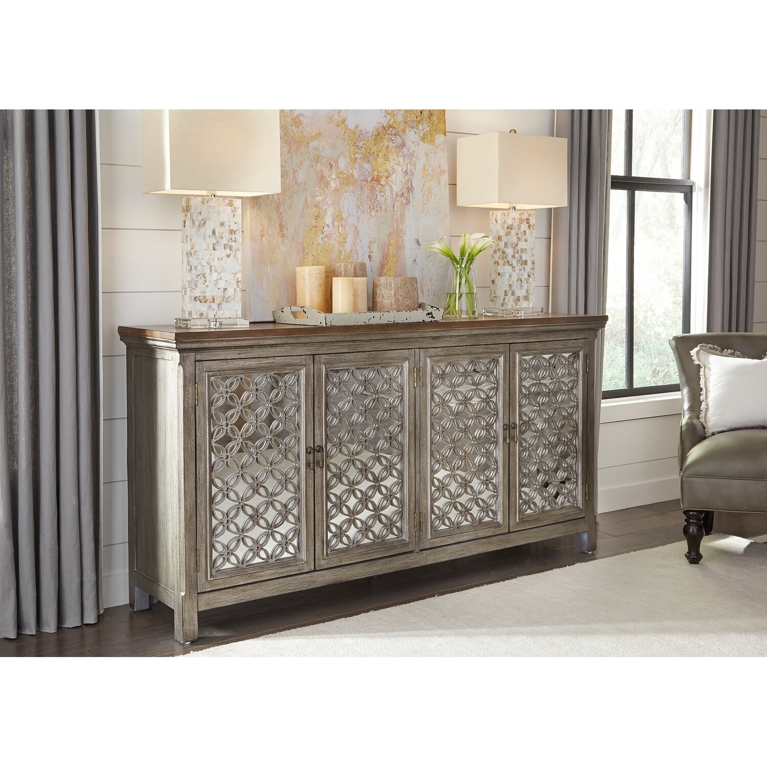 Tracy White Dusty Wax 4-door Accent Cabinet