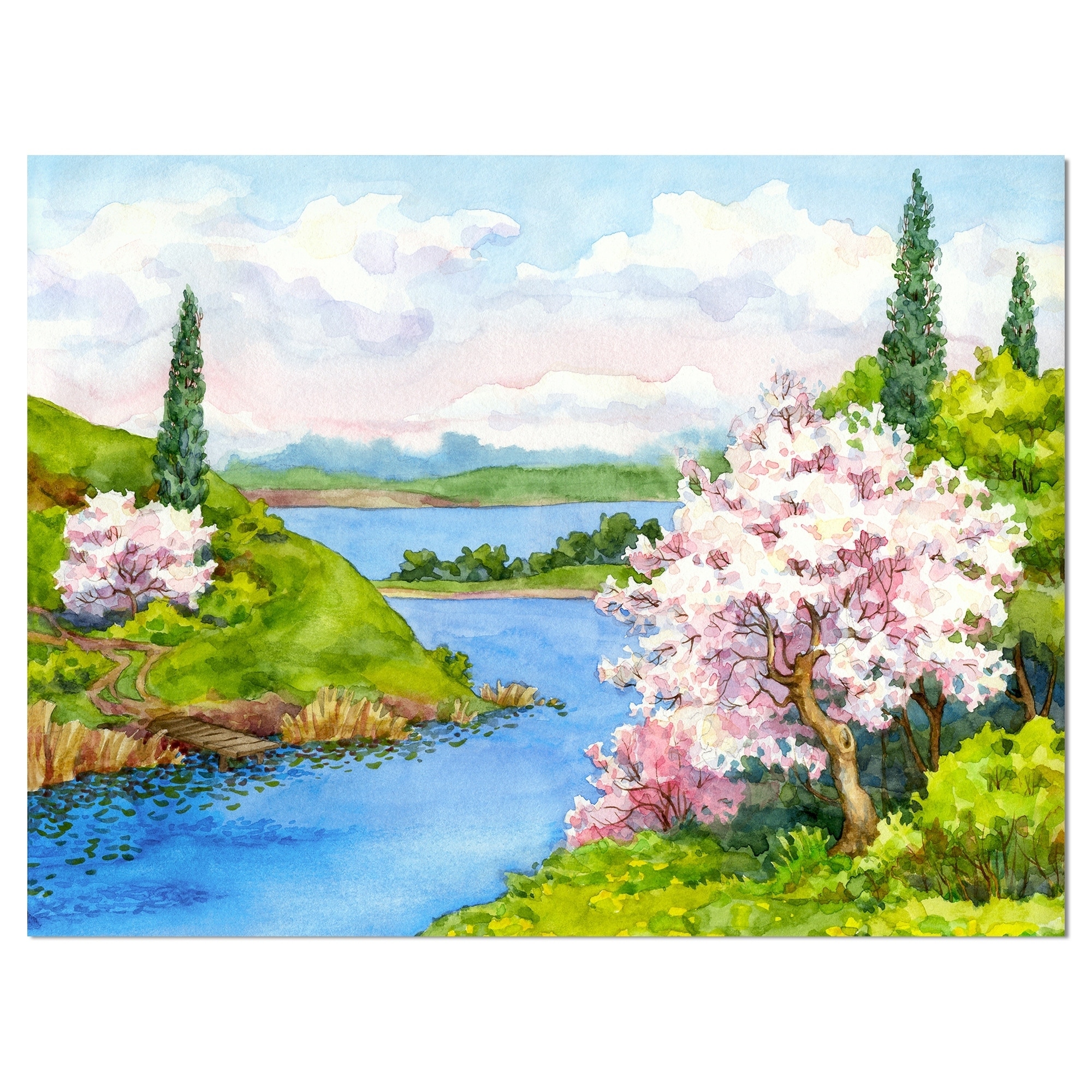 Created On Lightweight Polyester Fabric Medium x 32 in Designart Bushes and Trees in River Bank Landscape Tapestry Blanket D/écor Wall Art for Home and Office 39 in