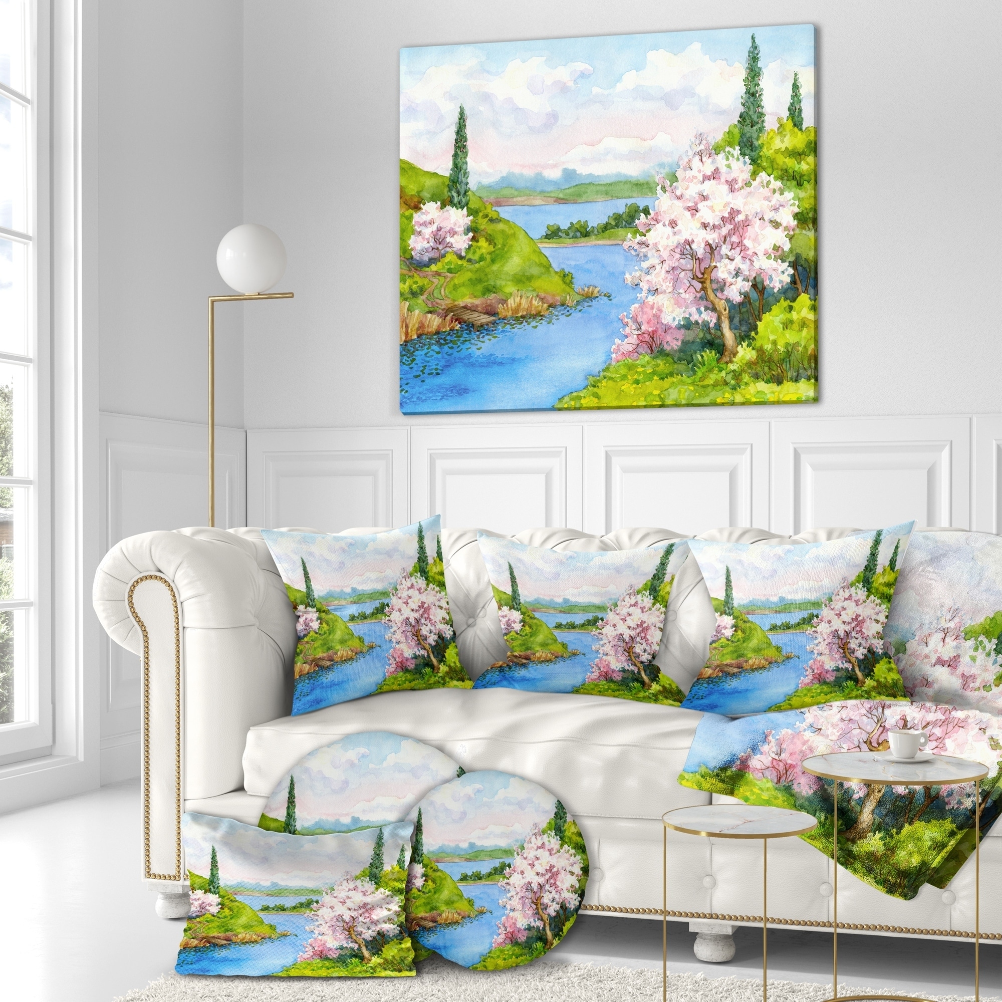 Created On Lightweight Polyester Fabric Medium x 32 in Designart Bushes and Trees in River Bank Landscape Tapestry Blanket D/écor Wall Art for Home and Office 39 in