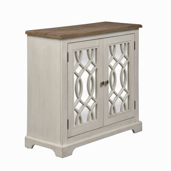 Camille Antique White 2 Door Mirrored Accent Cabinet Overstock 21276918