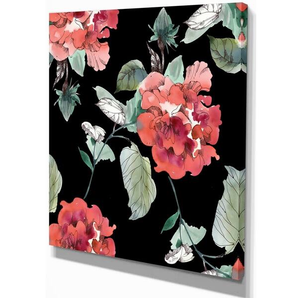 Red Rose In Black Background Floral Print On Wrapped Canvas Red Rose In Black Background Floral Print On Wrapped Canvas