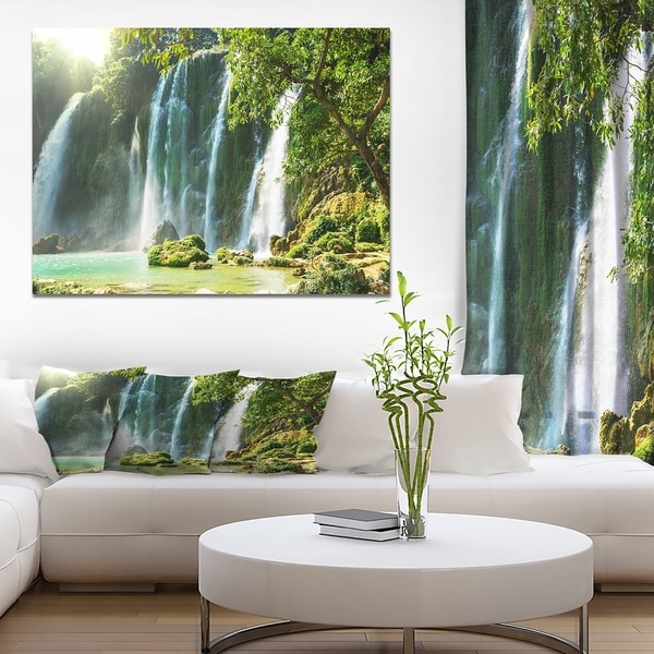 Designart 'Spring Waterfall in Vietnam' Lake Landscapes Photographic on wrapped Canvas - Brown