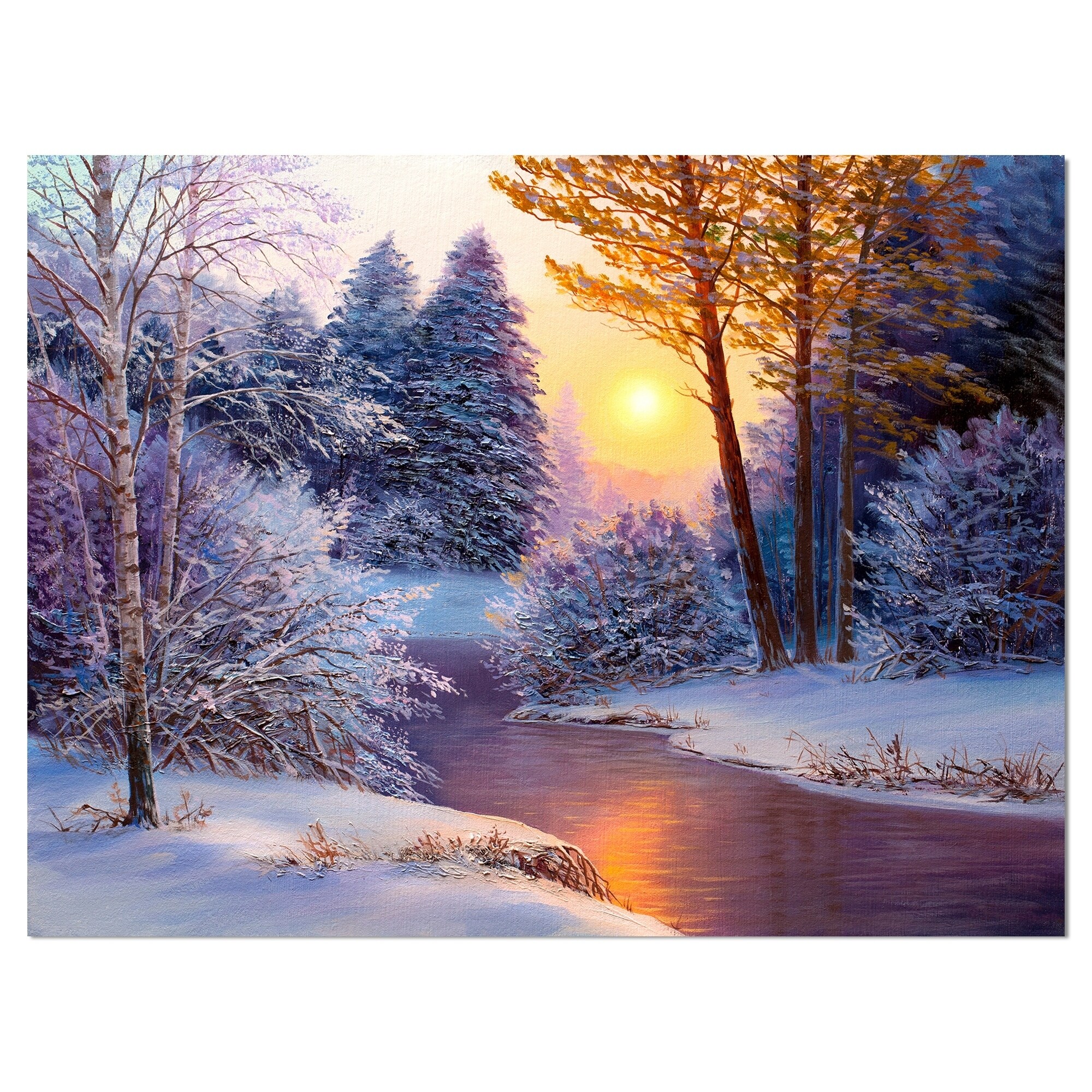 Shop Designart Winter Forest In River Landscapes Painting Print On Wrapped Canvas White Overstock