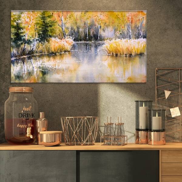 Shop Designart Forest Lake In Autumn Colors Landscapes Painting