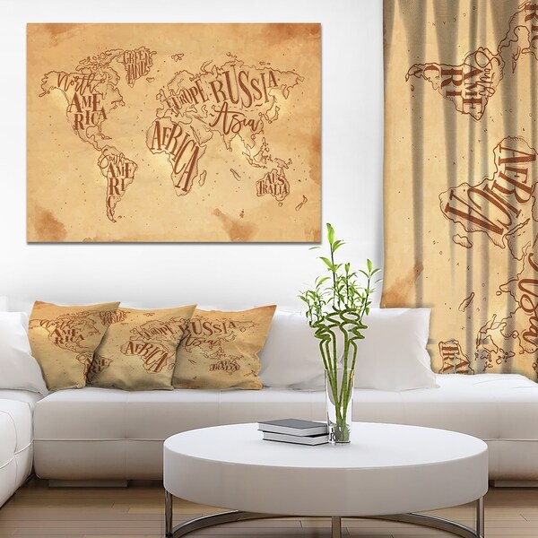 Designart 'Vintage Worldmap in Chalk Background' Maps Painting Print on Wrapped Canvas