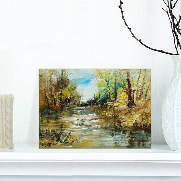 Designart Trees By The River Landscapes Print On Wrapped Canvas Green Overstock 21277192