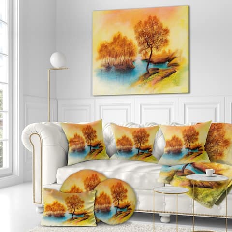 Designart 'Trees in Summer Sunset' Landscapes Print on Wrapped Canvas - Yellow